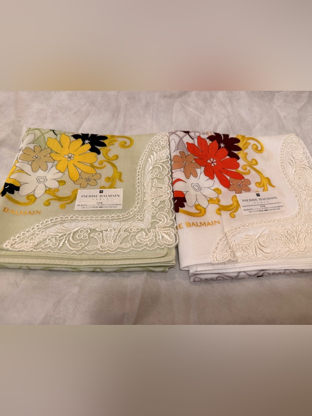2-pcs Vintage Pierre Balmain Floral Handkerchiefs